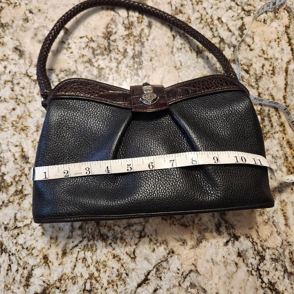 BRIGHTON Purse Vintage black & brown leather shoulder bag w/ Croc pattern, EUC